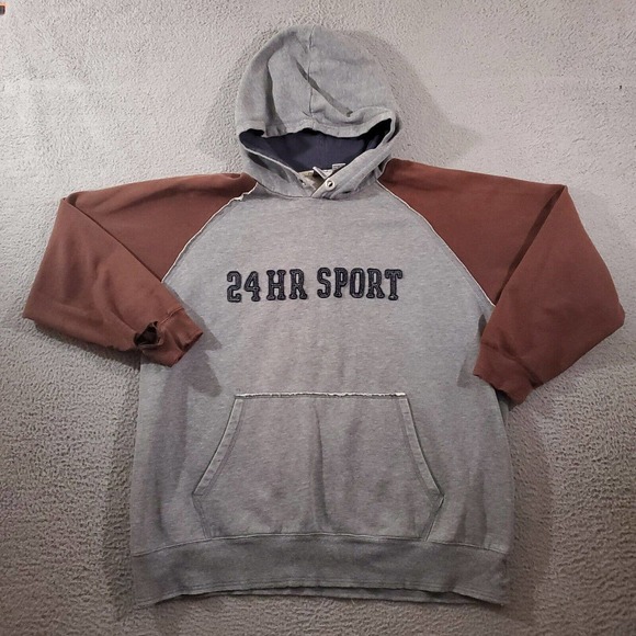 Vintage 24 Hour Fitness Hoodie Mens Extra Large Gray Brown Thrashed Pump Cover - Picture 1 of 11